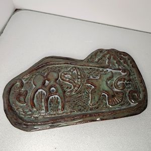 Hand‎ sculpted art glazed& fired clay relief sculpture of love and peace signed